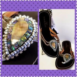 Bamboo 54 Metallic Thong Sandal with Rhinestones